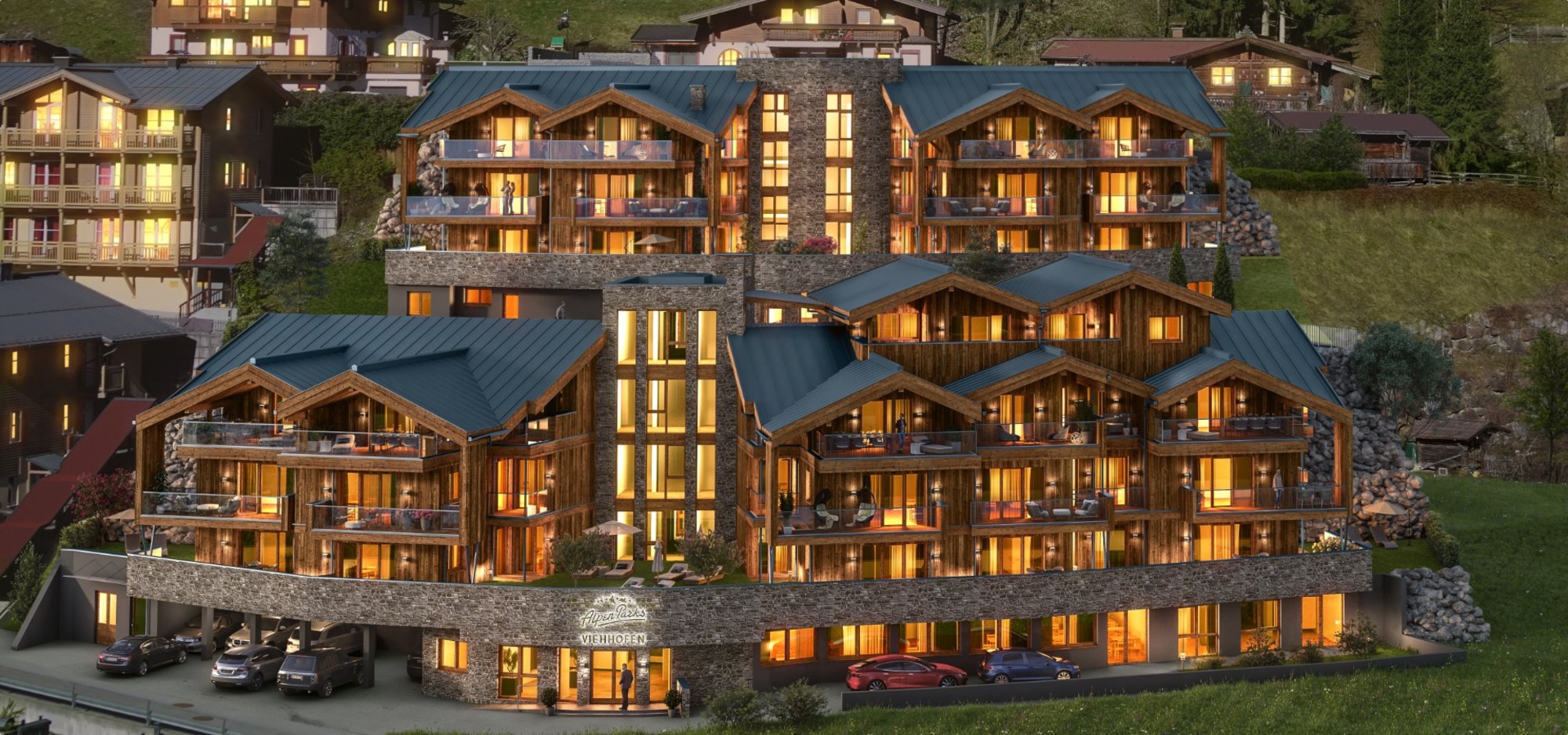 Alpenparks Viehhofen bei Nacht 